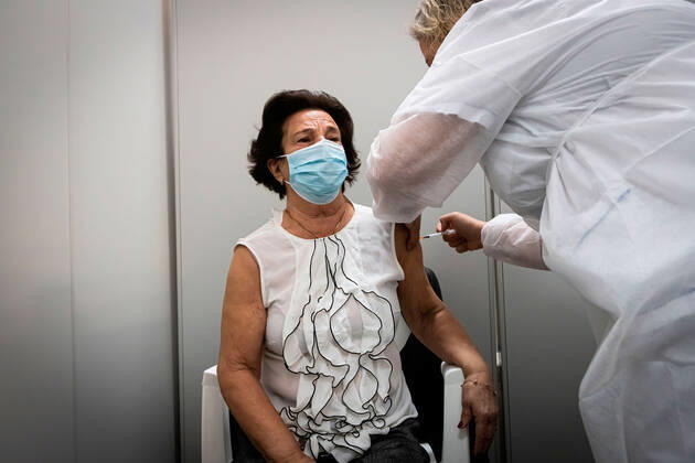 March 20, 2021, Matosinhos, Portugal: Maria Augusta, 80 years old, gets her second dose of the Moderna vaccine..In the Vaccination Center of Matosinhos 1000 elderly people were summoned to receive the second dose of the Moderna covid-19 vaccine. Matosinhos Portugal - ZUMAs197 20210320_zaa_s197_339 Copyright: xTeresaxNunesx