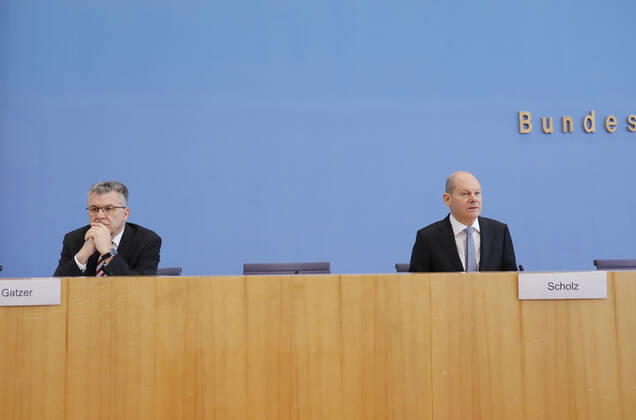 State Secretary Werner Gatzer, BMF, Federal Minister of Finance Olaf Scholz, Germany, Berlin, Federal Press Conference, Topic Key Figures of the Federal Budget 2022 and the Financial Plan until 2025
