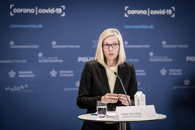 Head of Unit at the Danish Medicines Agency, Tanja Erichsen during a press briefing on the status of an examination of the AstraZeneca vaccine which has been on a 14-day break and it will take place in Eigtveds Warehouse in Copenhagen, Thursday 25 March 2021, Copenhagen Denmark  Copyright: RitzauxScanpix MadsxClausxRasmussenx COP107 spdk20210325-140903-L
