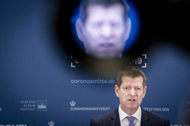 Director of the National Board of Health, Soeren Brostroem during a press briefing on the status of examination of the AstraZeneca vaccine which has been on a 14-day break and it takes place in Eigtveds Warehouse in Copenhagen, Thursday 25 March 2021, Copenhagen Denmark  Copyright: RitzauxScanpix MadsxClausxRasmussenx COP107 spdk20210325-141014-L