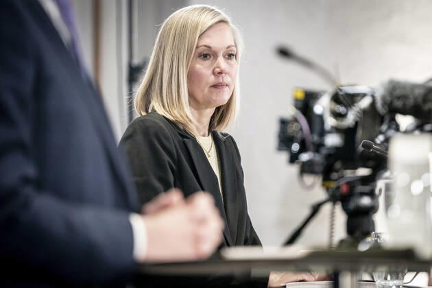 Head of Unit at the Danish Medicines Agency, Tanja Erichsen during a press briefing on the status of an examination of the AstraZeneca vaccine which has been on a 14-day break and it will take place in Eigtveds Warehouse in Copenhagen, Thursday 25 March 2021, Copenhagen Denmark  Copyright: RitzauxScanpix MadsxClausxRasmussenx COP107 spdk20210325-141314-L
