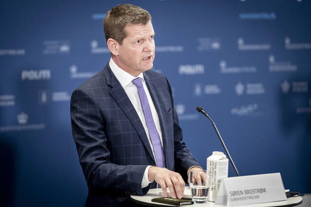 Director of the National Board of Health, Soeren Brostroem during a press briefing on the status of examination of the AstraZeneca vaccine which has been on a 14-day break and it takes place in Eigtveds Warehouse in Copenhagen, Thursday 25 March 2021, Copenhagen Denmark  Copyright: RitzauxScanpix MadsxClausxRasmussenx COP107 spdk20210325-141339-L