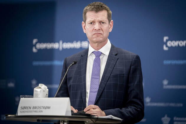 Director of the National Board of Health, Soeren Brostroem during a press briefing on the status of examination of the AstraZeneca vaccine which has been on a 14-day break and it takes place in Eigtveds Warehouse in Copenhagen, Thursday 25 March 2021, Copenhagen Denmark  Copyright: RitzauxScanpix MadsxClausxRasmussenx COP107 spdk20210325-141408-L
