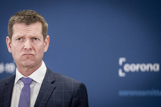 Director of the National Board of Health, Soeren Brostroem during a press briefing on the status of examination of the AstraZeneca vaccine which has been on a 14-day break and it takes place in Eigtveds Warehouse in Copenhagen, Thursday 25 March 2021, Copenhagen Denmark  Copyright: RitzauxScanpix MadsxClausxRasmussenx COP107 spdk20210325-141446-L