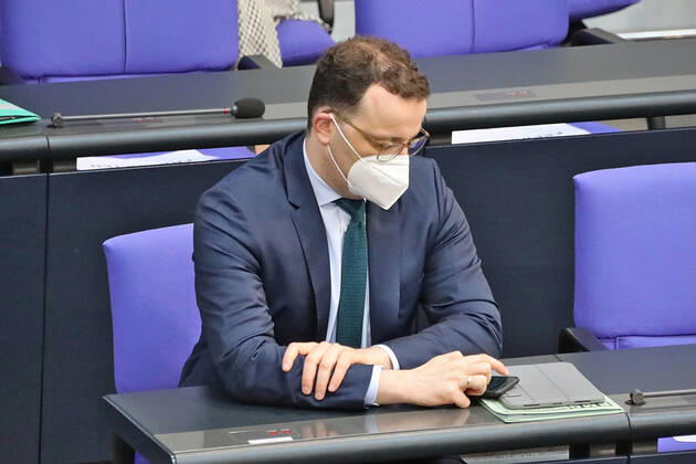Federal Minister of Health Jens Spahn 25 3 2021 Federal Minister of Health Jens Spahn in the Bundestag on the government bench Berlin Bundestag Berlin GER