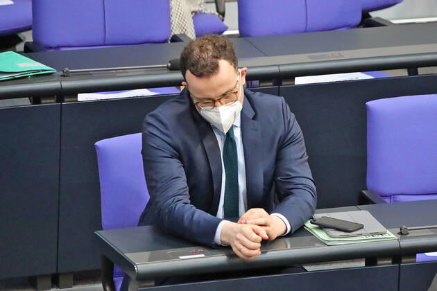 Federal Minister of Health Jens Spahn 25 3 2021 Federal Minister of Health Jens Spahn in the Bundestag on the government bench Berlin Bundestag Berlin GER