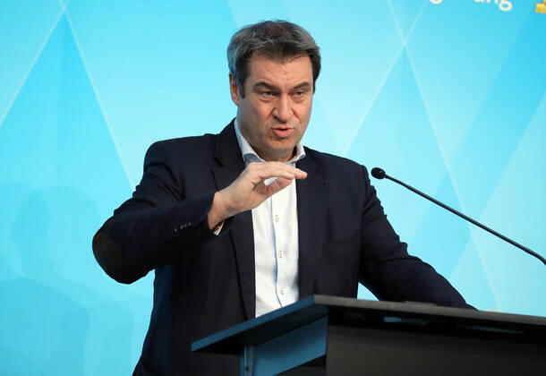 Press Conference of Minister President Markus Söder Dr Markus Söder Soeder, Munich Bavaria Germany Prinz Carl Palais