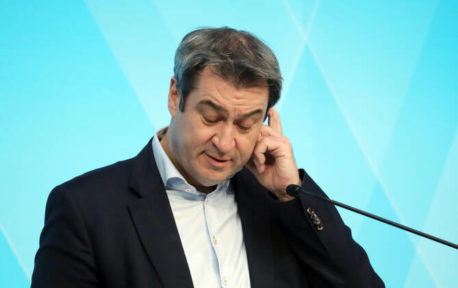 Press Conference of Minister President Markus Söder Dr Markus Söder Soeder, Munich Bavaria Germany Prinz Carl Palais
