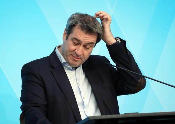 Press Conference of Minister President Markus Söder Dr Markus Söder Soeder, Munich Bavaria Germany Prinz Carl Palais