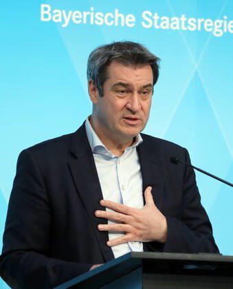 Press Conference of Minister President Markus Söder Dr Markus Söder Soeder, Munich Bavaria Germany Prinz Carl Palais