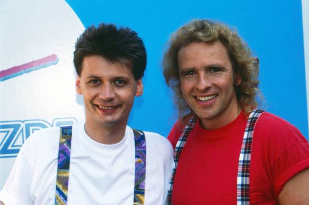 Supertreff on ZDF Supertreff on ZDF, magazine, Germany around 1988, presenters Günther Jauch, Thomas Gottschalk, Mainz Rheinland Pfalz Germany Copyright: FrankxHempel Nur redaktionelle Nutzung. Editorial usage only. UnitedArchivesTT_590944 EDITORIAL USE ONLY