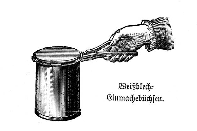 kitchen implement, Tinplate can, historical kitchen appliances, Betty Gleim s cookbook, 1847 Weißblech Einmachbüchsen, historische Küchengeräte, Betty Gleims Kochbuch, 1847, Historisch, historical, digital improved reproduction of an original from the 19th century digitale Reproduktion einer Originalvorlage aus dem 19. Jahrhundert 4941058