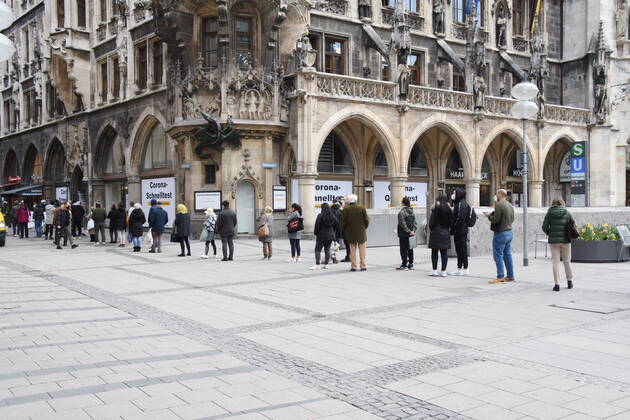Free Corona test station at the city hall Munich 16 04 21 Marienplatz Munich