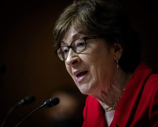 April 28, 2021, Washington, District of Columbia, USA: WASHINGTON, DC - APRIL 28: United States Senator Susan Collins (Republican of Maine) asks a question during the Senate Appropriations Subcommittee on Commerce, Justice, Science, and Related Agencies hearing to examine proposed budget estimates and justification for fiscal year 2022 for the Office of the U.S. Trade Representative, in Washington, DC Washington USA - ZUMAs152 20210428_zaa_s152_024 Copyright: xBillxO Learyx-xPoolxViaxCnpx