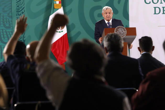Mexiko, Andres Manuel Lopez Obrador Pressekonferenz in Mexiko-Stadt President Lopez Obrador Meet With Media Mexican President Andres Manuel Lopez Obrador meet with the media during his daily morning news conference at National Palace. on May 7, 2021 in Mexico City, Mexico. Mexico City Mexico group-mexicanp210507_nprG2 Copyright: xEyepixx
