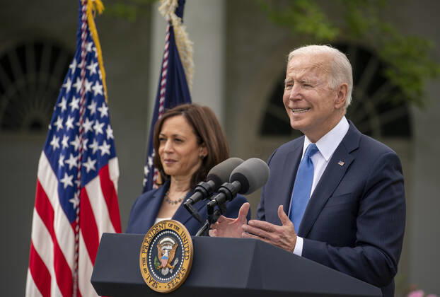 May 13, 2021, Washington, District of Columbia, USA: United States President Joe Biden gives remarks on the new Covid-19 Centers for Disease Control mask guidelines in the Rose Garden, at the White House in Washington, DC on Thursday, May 13, 2021. Fully vaccinated people no longer need to wear a face mask or stay six feet away from others in most settings, whether outdoors or indoors, the Centers for Disease Control and Prevention said in updated public health guidance released Thursday Washington USA - ZUMAs152 20210513_zaa_s152_193 Copyright: xTasosxKatopodisx-xPoolxViaxCnpx