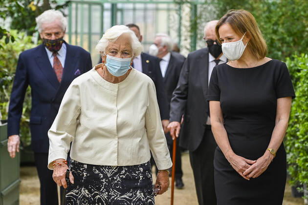 Queen Paola of Belgium and Federation Wallonia - Brussels Minister of Obligatory Education Caroline Desir pictured during the presentation of the Queen Paola Prize for Education 2020-2021, at the Royal Castle in Laken Laeken, Brussels, Wednesday 09 June 2021. This year a special edition, Excellence in Corona Times , of the Prize was organized to reward the teachers who managed to distinguish themselves in their profession during the pandemic and thus prevent the social inequality, early school leaving and the digital divide would further increase. The Prize is aimed at teachers and school teams of primary and secondary education from all networks in the 3 communities. LAURIExDIEFFEMBACQ 2809902