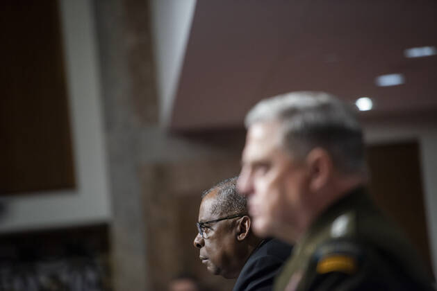 US Secretary of Defense Lloyd Austin III, left, and General Mark Milley, Chairman of the Joint Chiefs of Staff, right, appear before a Senate Committee on Armed Services hearing to examine the Department of Defense budget posture in review of the Defense Authorization Request for fiscal year 2022, in the Dirksen Senate Office Building in Washington, DC, Thursday, June 10, 2021. Copyright: xRodxLamkeyx xCNPx MediaPunchx