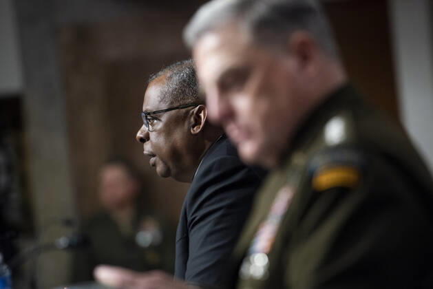 US Secretary of Defense Lloyd Austin III, left, and General Mark Milley, Chairman of the Joint Chiefs of Staff, right, appear before a Senate Committee on Armed Services hearing to examine the Department of Defense budget posture in review of the Defense Authorization Request for fiscal year 2022, in the Dirksen Senate Office Building in Washington, DC, Thursday, June 10, 2021. Copyright: xRodxLamkeyx xCNPx MediaPunchx