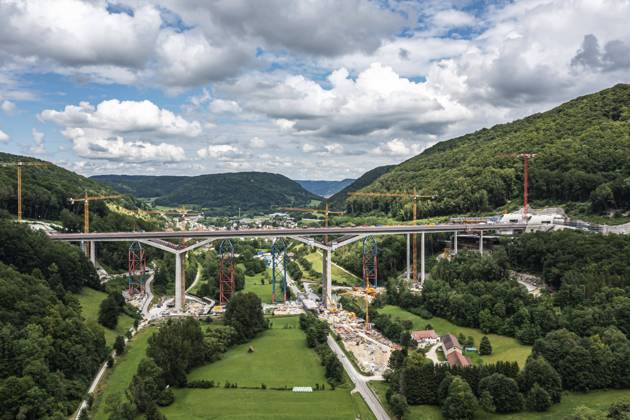 One of the highest railway bridges in Germany has been completed The approximately 500-metre-long Filstal Bridge is part of the future high-speed line Stuttgart Ulm The railway celebrated the bridges 85-metre-high crossing with a ceremony According to the railway