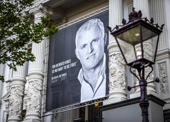 AMSTERDAM A large photo at the Royal Theater Carre of Public by Peter R de Vries on the day of his farewell to the public The crime reporter died at the age of 64 after being shot in the center of Amsterdam REMKO DE WAAL W  Copyright: xHollandsexHoogtex xxANPx x434163137x