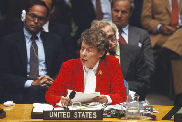 U.S. Ambassador to the United Nations Jeane Kirkpatrick, United Nations General Assembly, New York City, New York, USA, Bernard Gotfryd, September 1983  Copyright: xCircaxImagesx ghi-circa10073