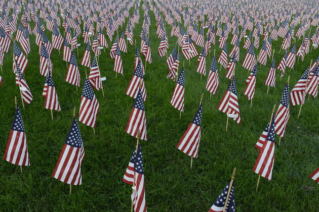 11 memory USA, Nebraska, Omaha, Tribute of Flags for memory of the victims of terrorist attack of 9