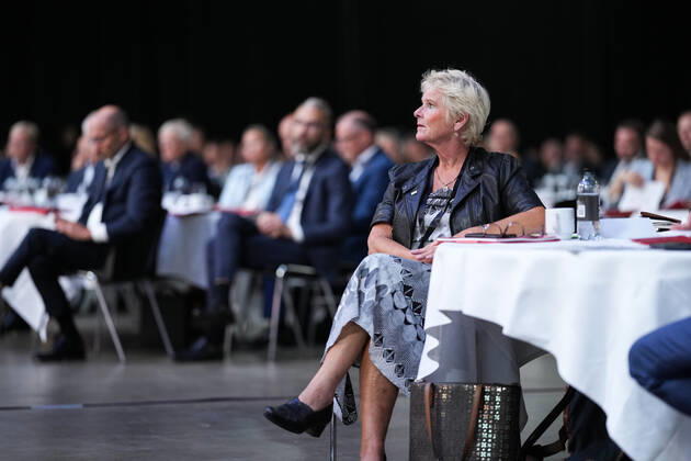 Prime Minister Mette Frederiksen S attends an intergovernmental conference on Denmark of the future, which will take place in Fredericia on Tuesday 24 August 2021. The conference offers a number of speeches and workshops. Here Lizette Risgaard chairman of FH, Fredericia Denmark Copyright: ClausxFisker ClausxFiskerx COP102 spdk20210824-140627-L