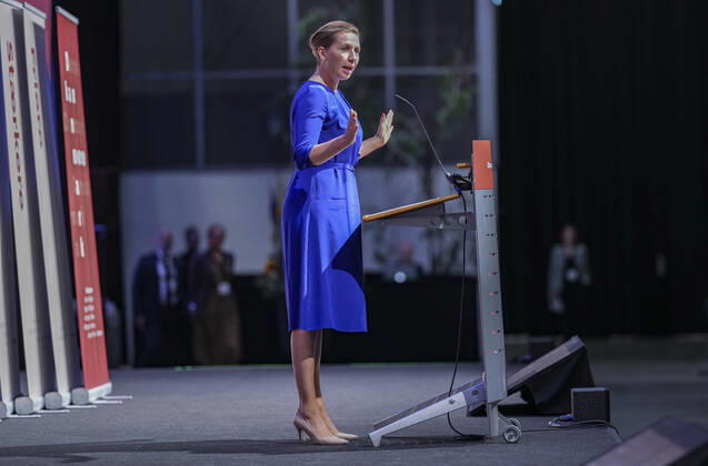 Prime Minister Mette Frederiksen S attends an intergovernmental conference on the Denmark of the future, which will take place in Fredericia on Tuesday 24 August 2021 The conference offers a number of speeches and workshops. , Fredericia Denmark Copyright: ClausxFisker ClausxFiskerx cop102 cop spdk20210824-144520-L
