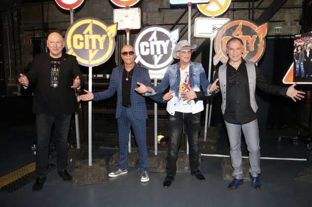 Manfred Hennig, Toni Krahl, Fritz Puppel and Georgi Gogow of City at the press event on the occasion of their farewell tour 50 years of City The last round in the Kesselhaus of the Kulturbrauerei Berlin, 14 09 2021 Foto:xA.xBuggex xFuturexImage