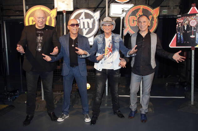 Manfred Hennig, Toni Krahl, Fritz Puppel and Georgi Gogow of City at the press event on the occasion of their farewell tour 50 years of City The last round in the Kesselhaus of the Kulturbrauerei Berlin, 14 09 2021 Foto:xA.xBuggex xFuturexImage
