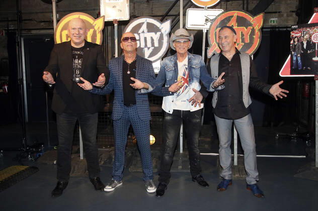 Manfred Hennig, Toni Krahl, Fritz Puppel and Georgi Gogow of City at the press event on the occasion of their farewell tour 50 years of City The last round in the Kesselhaus of the Kulturbrauerei Berlin, 14 09 2021 Foto:xA.xBuggex xFuturexImage