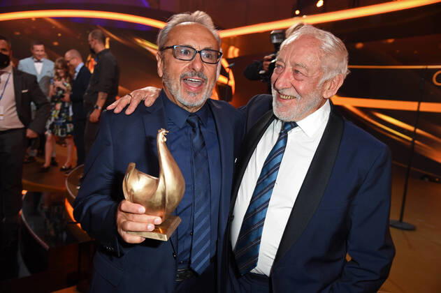 Wolfgang Stumph, Dieter Hallervorden at the Goldene Henne 2021 in the Congress Hall in Leipzig on 17 09 2021 Aftershowparty