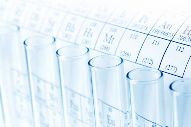 Test tubes Test tubes and periodic table of elements, science concept Copyright: xx 16916496