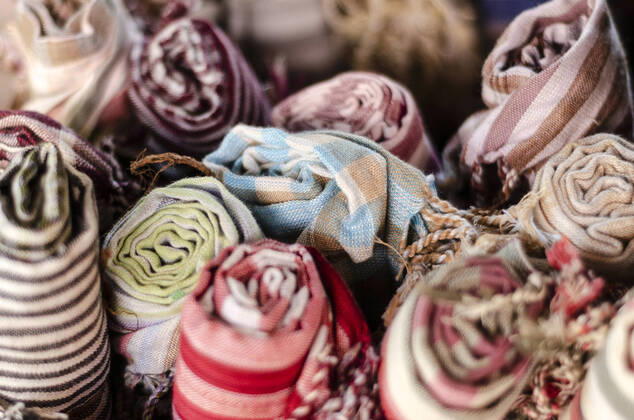 mixed traditional krama cotton scarf souvenirs detail on display at shop in angkor wat in cambodia Siem Reap Cambodia Copyright: xx 37064314