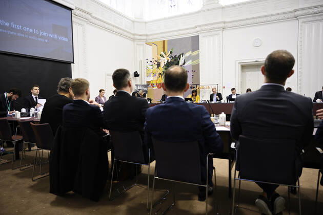 Prime Minister Mette Frederiksen S and Minister of Justice Nick Haekkerup S are in open consultation on guidelines for storing e-mails and text messages, in the County Council Chamber at Christiansborg in Copenhagen on Tuesday 7 December 2021, Copenhagen Denmark Copyright: PhilipxDavali PhilipxDavalix cop101 spdk20211207-115908-L