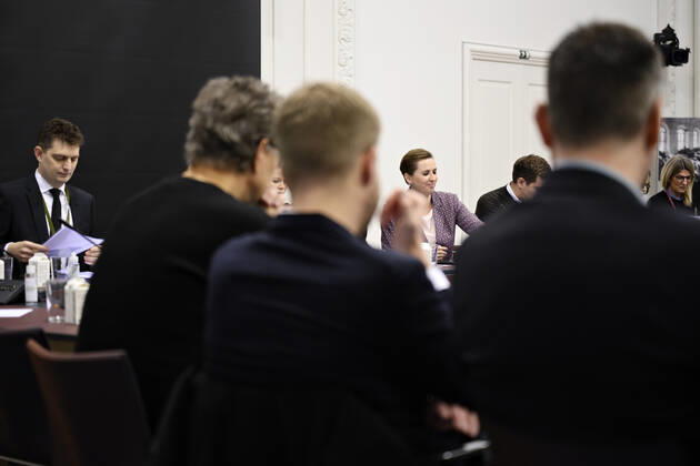 Prime Minister Mette Frederiksen S and Minister of Justice Nick Haekkerup S are in open consultation on guidelines for storing e-mails and text messages, in the County Council Chamber at Christiansborg in Copenhagen on Tuesday 7 December 2021, Copenhagen Denmark Copyright: PhilipxDavali PhilipxDavalix cop101 spdk20211207-115912-L