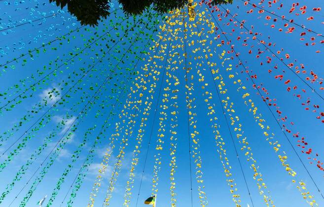 IMAGO Creative, Sommer, Weinfeste und Weinwanderungen Garlands, street decorations at Madeira Wine Festival in Ponta Delgada ,Madeira, Portugal., 25.10.2021, Copyright: xwjarekx Panthermedia28668033