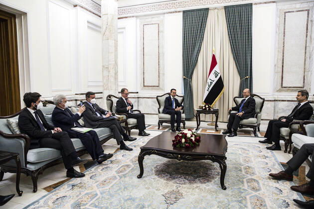 December 23, 2021, Roma, Italia: Italian Foreign Minister Luigi Di Maio meets Iraqi President Barham Salih during the mission to Baghdad, Iraq, 23 December 2021. ANSA ANGELO CARCONI Roma Italia - ZUMAa110 20211223_zaf_a110_020 Copyright: xAngeloxCarconix
