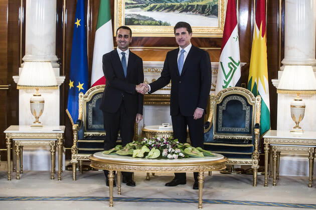 December 23, 2021, Roma, Italia: Italian Foreign Minister Luigi Di Maio meets Nechirvan Barzani President of the Kurdistan Region in Iraq, during the mission to Erbil, Iraq, 23 December 2021. ANSA ANGELO CARCONI Roma Italia - ZUMAa110 20211223_zaf_a110_026 Copyright: xAngeloxCarconix