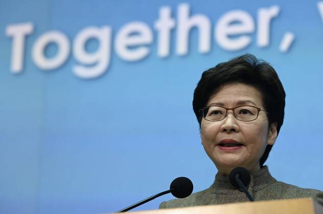 Coronavirus in Hongkong, Carrie Lam Pressekonferenz HONG KONG, CHINA - JANUARY 11: Hong Kong Chief Executive Carrie Lam Cheng Yuet-ngor speaks on the vaccination service to the media before a meeting on January 11, 2022 in Hong Kong, China. Hong Kong will set up more COVID-19 vaccination sites in late January. Copyright: xVCGx CFP111364563231