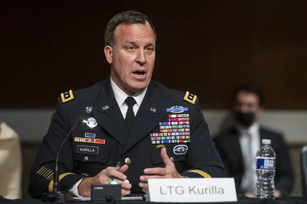 News Bilder des Tages February 8, 2022, Washington, District of Columbia, USA: Lieutenant General Michael E. Kurilla appears before a Senate Committee on Armed Services hearing for his nomination to be general and Commander, United States Central Command, Department of Defense, in the Dirksen Senate Office Building in Washington, DC, Tuesday, February 8, 2022 Washington USA - ZUMAs152 20220208_zaa_s152_018 Copyright: xRodxLamkeyx