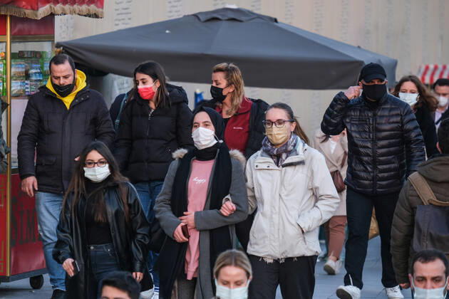 People wearing face masks walk on a street in Istanbul Turkey, on February 21, 2022. Turkey reports 85,026 newly confirmed COVID-19 cases. ( Copyright: CumhurxYetmezx-xDepoxPhotos 17437185