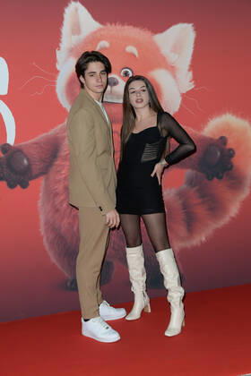 February 25, 2022, Rome, Italy: Michelle Cavallaro (R) and Matteo Andreini (L) attend at the red carpet of Disney movie Red at The Space Cinema Moderno. Rome Italy - ZUMAs197 20220225_zaa_s197_469 Copyright: xMarioxCartellix