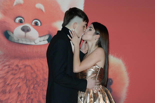 February 25, 2022, Rome, Italy: Giada Delle Fate (R) and Nicolas Pugliesi (L) attend at the red carpet of Disney movie Red at The Space Cinema Moderno. Rome Italy - ZUMAs197 20220225_zaa_s197_572 Copyright: xMarioxCartellix