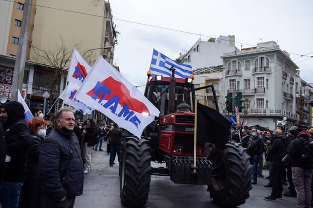 Greece: Farmers protest against an increase in production costs Farmers in Greece hold tractor rally in front of the Ministry of Agricultural Development protesting against an increase in production costs. Athens Greece Copyright: DimitrisxAspiotis