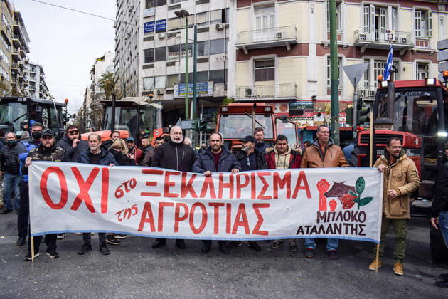 Greece: Farmers protest against an increase in production costs Farmers in Greece hold tractor rally in front of the Ministry of Agricultural Development protesting against an increase in production costs. Athens Greece Copyright: DimitrisxAspiotis