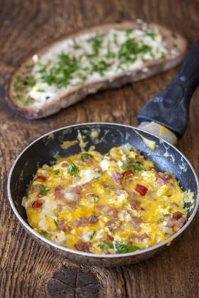 scrambled eggs in a pan on wood, model released, , property released, , 33084826.jpg, egg, cooking, pan, fresh, breakfast, scrambled, healthy, dish, toast, meal, food, delicious, cooked, bread, table, plate, yellow, lunch, eating, cuisine, american, brunch, background, closeup, traditional, morning, fried, diet, vegetable, wood, rustic, parsley, overhead, omelet, wooden, pepper, pork, scramble, ham, bacon, eggs, scrambled eggs, fry, culinary, tasty