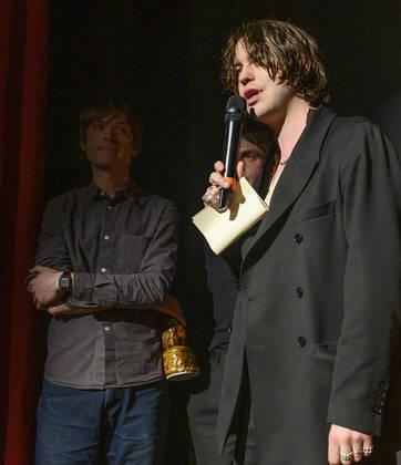 Members of the group Ice Age receive the award as composer of the year at the Steppe Wolf 2022 award ceremony at the Bremen Theater in Copenhagen on Sunday 3 April 2022 The Steppe Wolf is an award given since February 2003 by the Association of Danish Music Critics, Copenhagen  Copyright: TorbenxChristensen TorbenxChristensenx COP10519 spdk20220404-000057-L