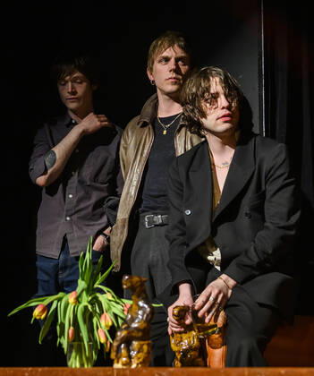 Members of the group Ice Age receive the award as producer of the year at the Steppe Wolf 2022 award ceremony at the Bremen Theater in Copenhagen on Sunday 3 April 2022 The Steppe Wolf is an award which since February 2003 has been awarded by the Association of Danish Music Critics, Copenhagen  Copyright: TorbenxChristensen TorbenxChristensenx COP10519 spdk20220404-000109-L